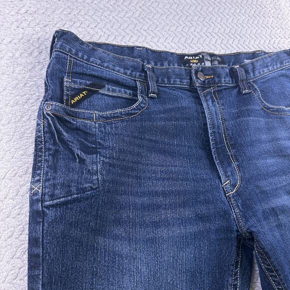 Ariat Rebar Jeans Mens 40x32 M4 Relaxed Boot Cut Blue Cotton Denim Pants Work - Picture 5 of 16